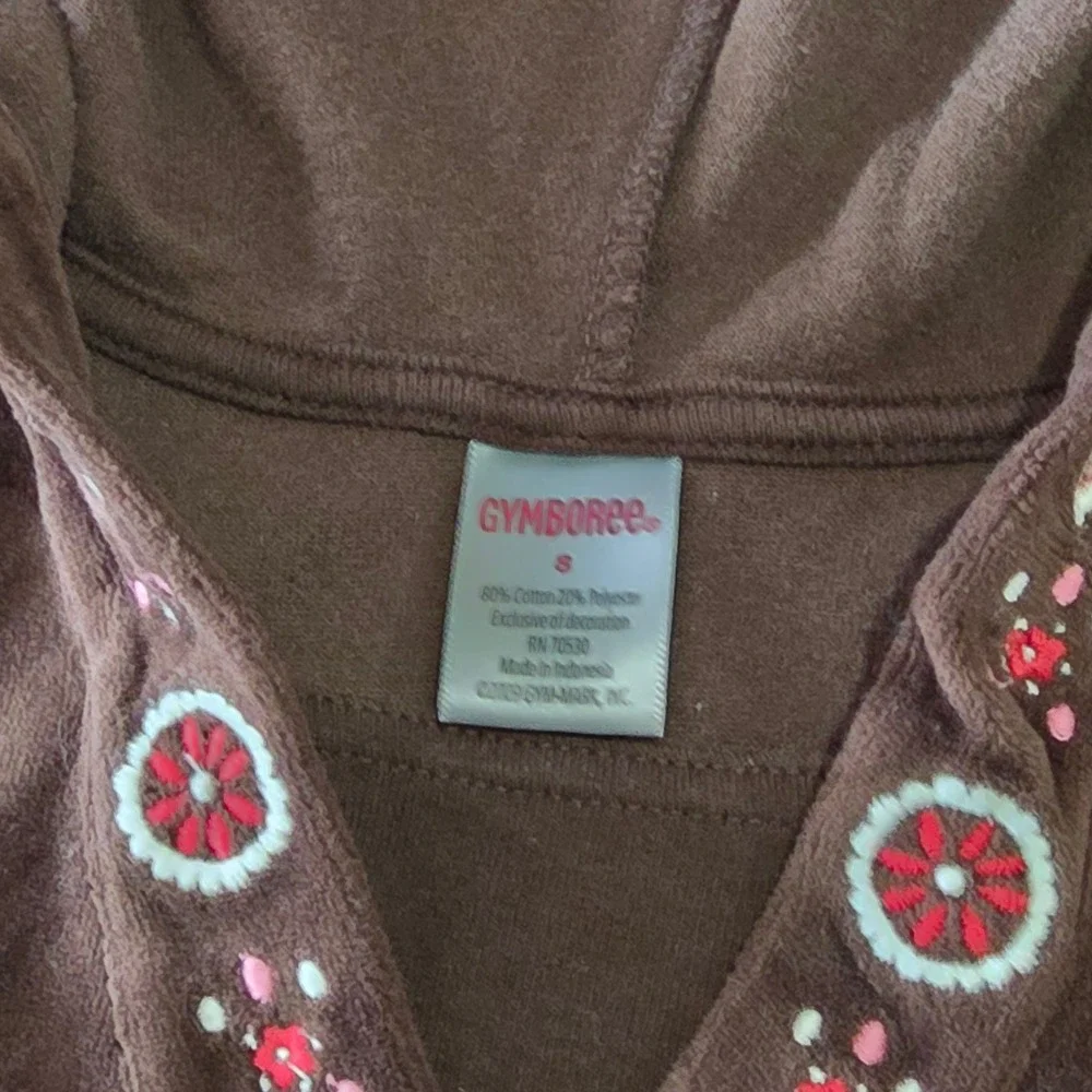 Gymboree‎ Girls Brown Velour Hooded Dress Hearts Embroidery Size 8 0905